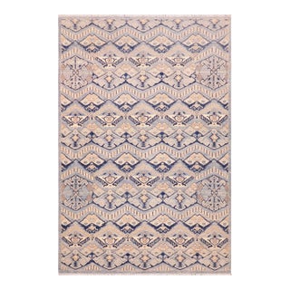1990s Ziegler Blue Beige Hand-Knotted Wool Rug - 6'2'' X 9'5'' For Sale