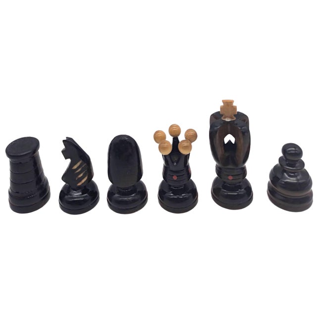 Chestnut Vintage Polish Carved Wood Chess Set, 33-Piece Set For Sale - Image 8 of 10