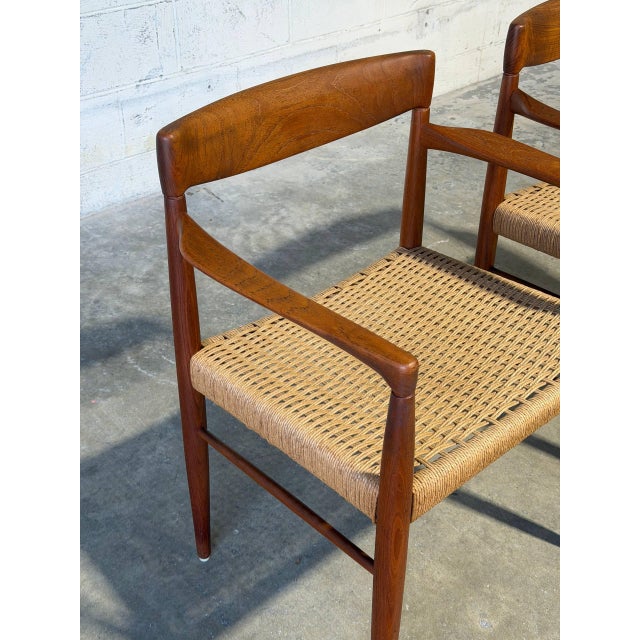 In Style of h.w. Klein for Bramin Teak Woven Cord Dining Armchairs Set of 2 Danish Mid-Century Modern 1960s For Sale - Image 4 of 11