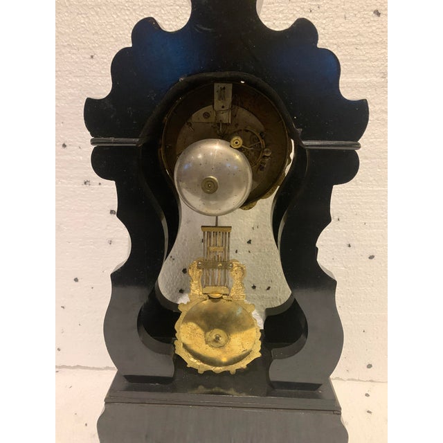 Black Napleon III Portico Clock in Brass Marquetry, 1800s For Sale - Image 8 of 9