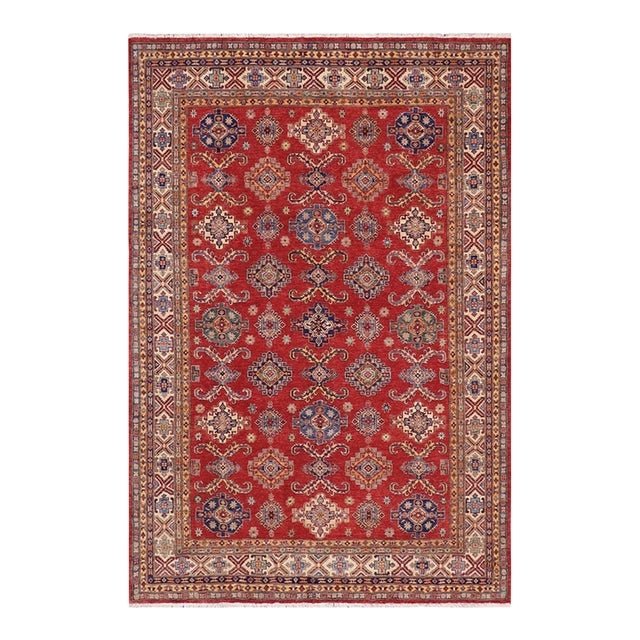 Tribal Super Kazak Red/Beige Wool Rug - 8'2'' X 10'3'' For Sale