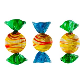 Murano Glass Round Striped Candies, Set/3 For Sale