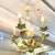 Super charming yellow and blue painted metal vintage 4 light chandelier with wood fluted center. Matching canopy included....