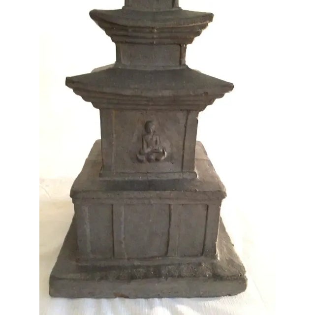 1960s Charcoal Painted Terracotta Pagoda Statue For Sale - Image 4 of 9