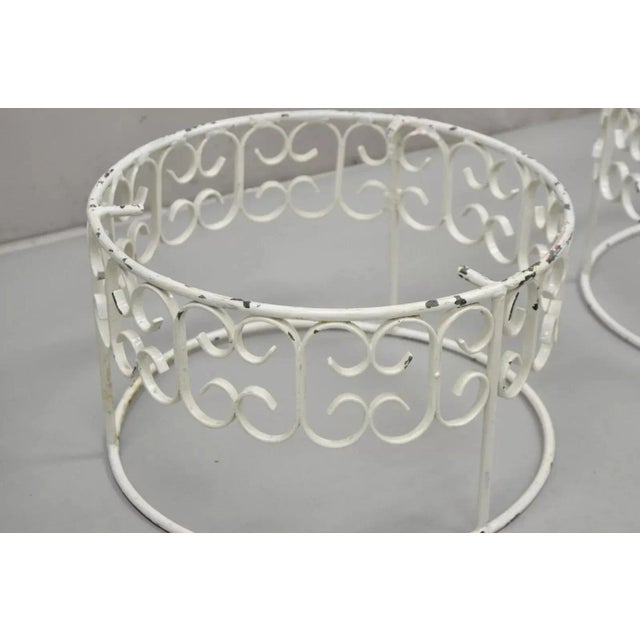 1960s Arthur Umanoff Style Wrought Iron Scroll Low Round Glass Top Side Tables - a Pair For Sale In Philadelphia - Image 6 of 12