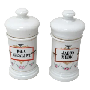 Antique Late 19th Century Paris Porcelain Druggest Apothicary Jars a Pair