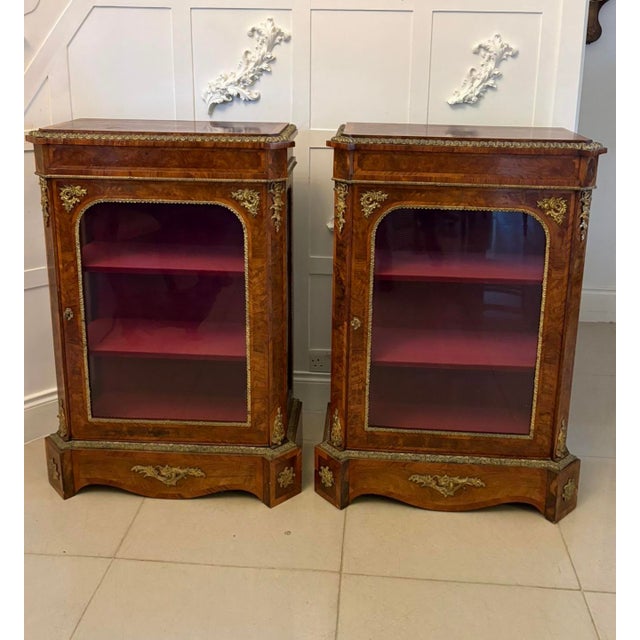 Antique Victorian Burr Walnut Pier Cabinets with Ormolu Mounts, 1860, Set of 2 For Sale - Image 3 of 15