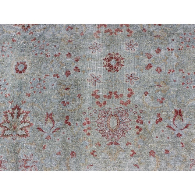 Antique Persian Tabriz Rug With Floral Design in Pale Blue 7'9 X 11'3 For Sale - Image 10 of 13