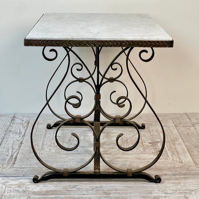 Wrought Iron Marble Topped Coffee Table, 1930s For Sale - Image 6 of 11