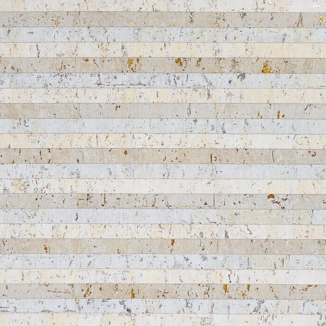 Sample - Schumacher Cork Stripe Wallpaper in White For Sale