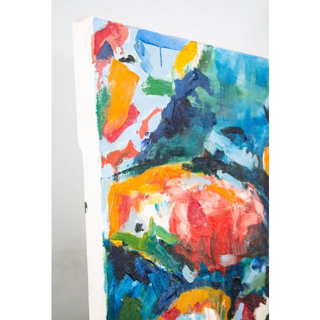 Mid 20th Century Oil Painting Koi Fish Textured Signed Romero Abstract Large 6'x7' For Sale - Image 10 of 12
