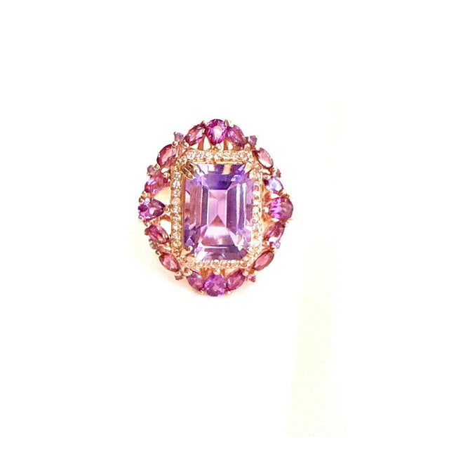Bochic “Capri” Vintage Amethyst & Topaz Ring Set In 18K Gold & Silver For Sale - Image 9 of 12