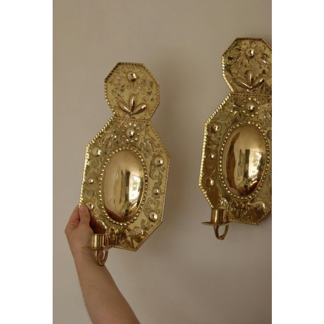 Baroque Swedish Brass Sconces, Set of 2 For Sale - Image 9 of 13