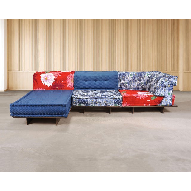 An iconic and rare 21st century Mah Jong "Composition Natsu-Kenzo Takada" sectional modular sofa with gilt beech wood...