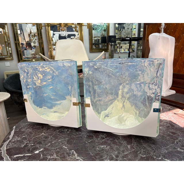 1970s Opalescent Murano Glass Lamps - a Pair For Sale - Image 12 of 12