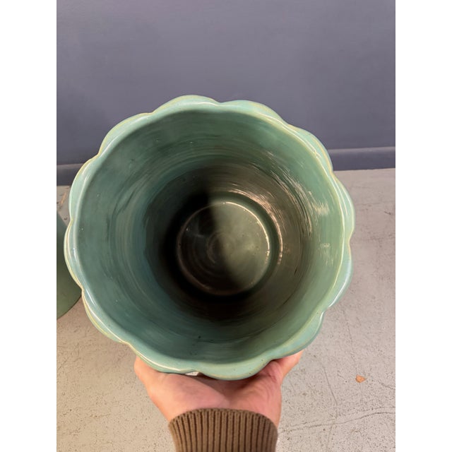 1920s Pair of Galloway Terra Cotta Co. Art Deco Aqua Glazed Floor Vases, Philadelphia For Sale - Image 11 of 13