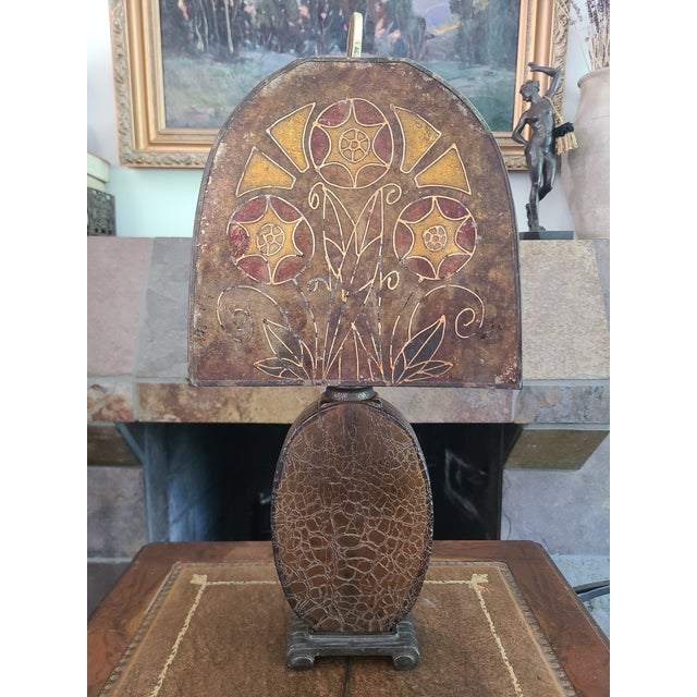 Antique Art Deco Crackle Glass Table Lamp With Mica Shade For Sale - Image 9 of 18