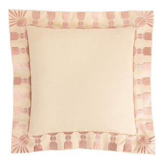 Tassel Embroidered Linen Pillow, Bisuqe and Petal Pink, 24 "x 24" For Sale