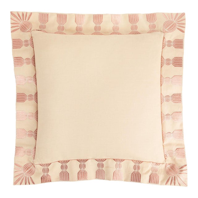 Tassel Embroidered Linen Pillow, Bisuqe and Petal Pink, 24 "x 24" For Sale