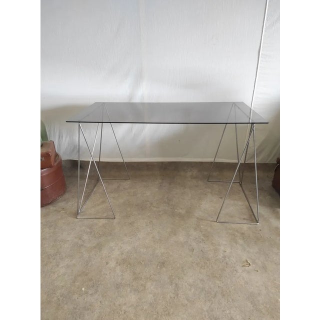 Metal Glass Desk Table and Metal Trestles, 1960s For Sale - Image 7 of 7
