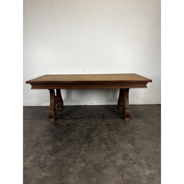 Renaissance Style Oak Dining Table with Lyre-Shaped Legs, in Very Good conditions.