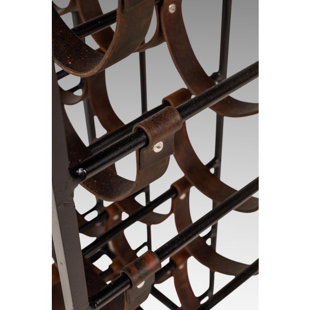 Mid-Century Modern 21 Bottle Wine Rack in Leather & Wrought Iron W/ Butcher Block Top Attributed to Arthur Umanoff, Usa, C. 1960s For Sale - Image 15 of 18