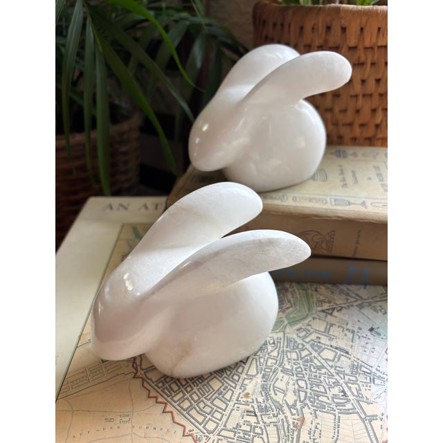 Late 20th Century White Carved Stone Bunny Rabbit Bookends For Sale - Image 9 of 9