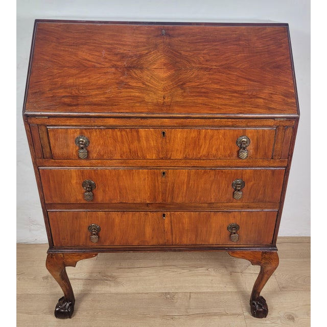 Vintage Secretaire in Teak and Leather, 1930s For Sale - Image 14 of 18