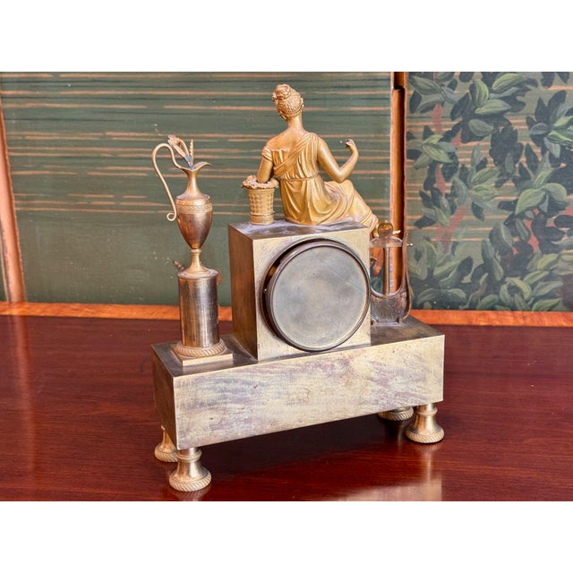 19th Century French Empire Gilt Bronze Figural Mantel Clock For Sale - Image 10 of 11