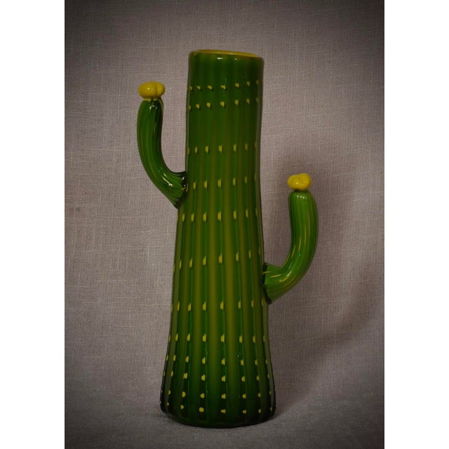 Vintage Murano Green and Yellow Art Glass Vase, 2000 For Sale - Image 7 of 10