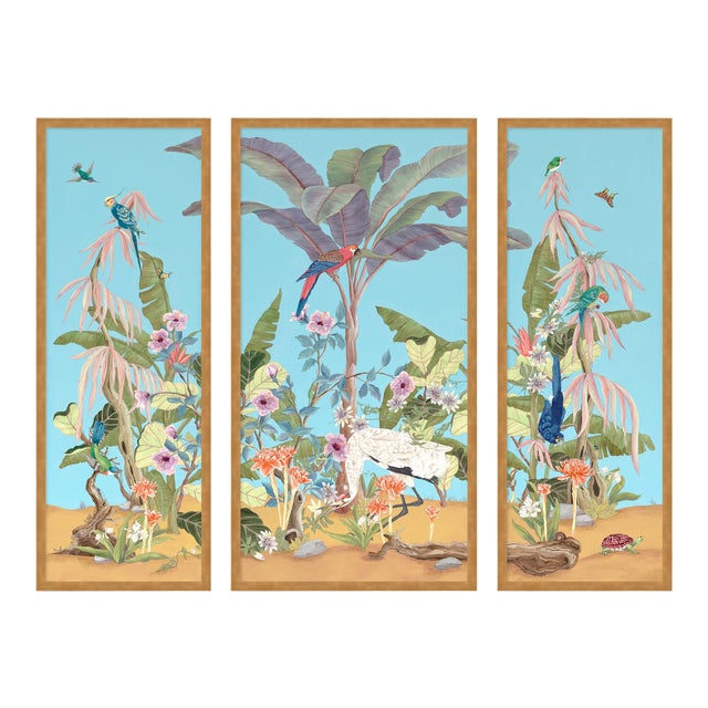 Palm Beach Paradise by Allison Cosmos, Set of 3, in Gold Framed Paper, Large Art Print For Sale
