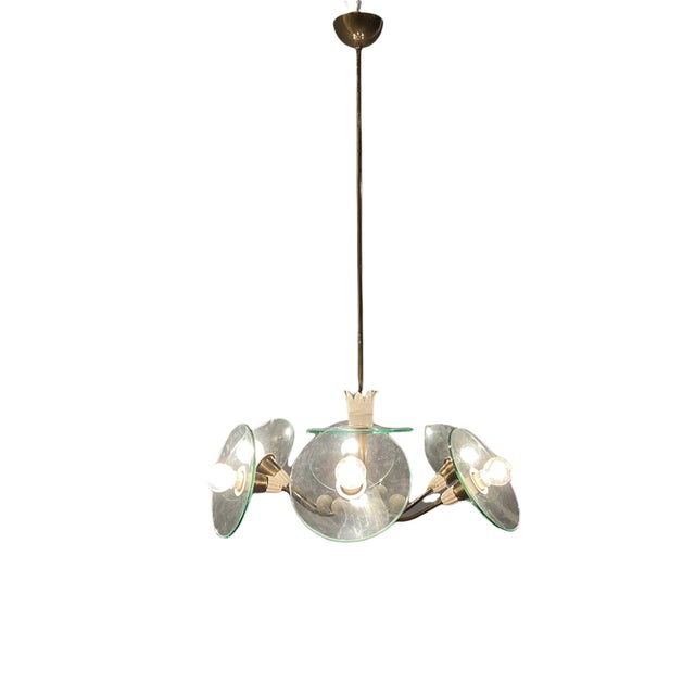 Brass Glass Chandelier by Pietro Chiesa for Fontana Arte, 1940s For Sale - Image 9 of 10