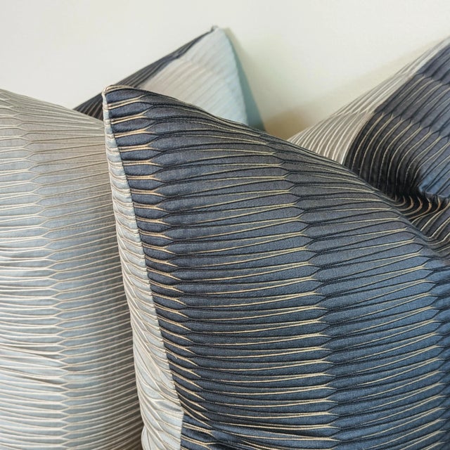 Not Yet Made - Made To Order Scalamandre Wavelength Blue and Navy 22" Pillows - Set of 2 For Sale - Image 5 of 5