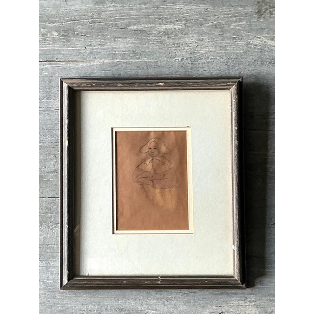 Vintage Portrait Drawing in Frame For Sale In West Palm - Image 6 of 13