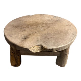 Andrianna Shamaris Antique Teak Wood Round Side Table or Stool For Sale
