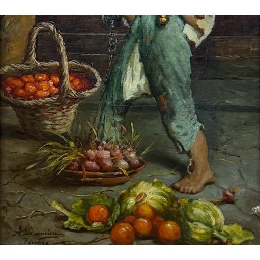 Antique 19th Century Italian Oil Painting by Adolfo Dumini Boy Weighing Vegetables in Ornate Gold Frame For Sale - Image 11 of 13