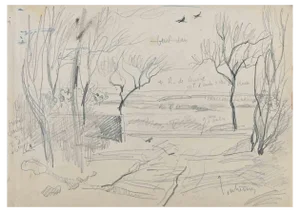 Norbert Meyre, The Landscape, Original Drawing, Mid-20th Century