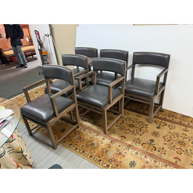 2000 - 2009 Antonio Citterio for Maxalto + B&b Italia Simplice Leather Arm Chairs, Set of Six For Sale - Image 5 of 12