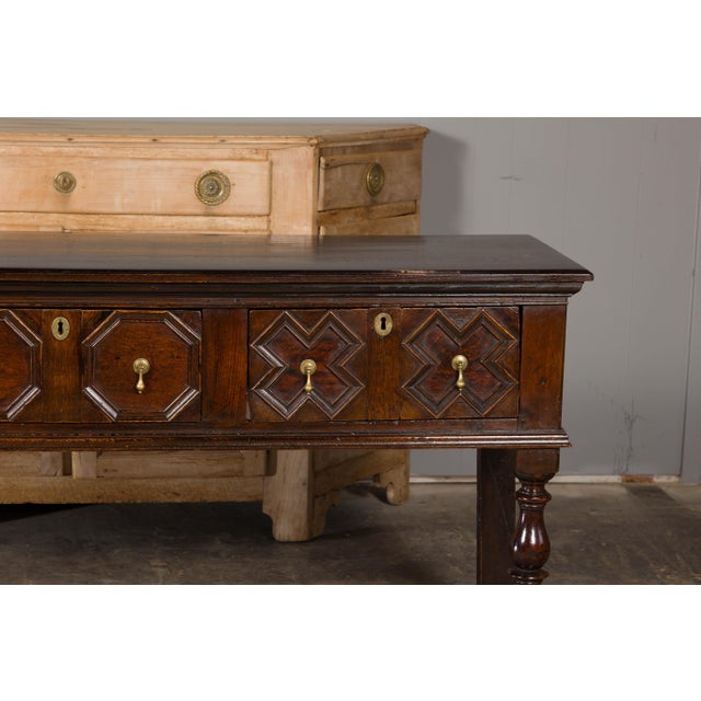 Wood English 19th Century Oak Sideboard with Geometric Front and Three Drawers For Sale - Image 7 of 12