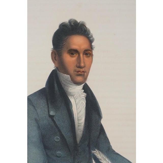 The Hudson River School John Ridge, a Cherokee Indian & Interpreter Lithograph With Applied Watercolor by Charles Bird King For Sale - Image 3 of 4
