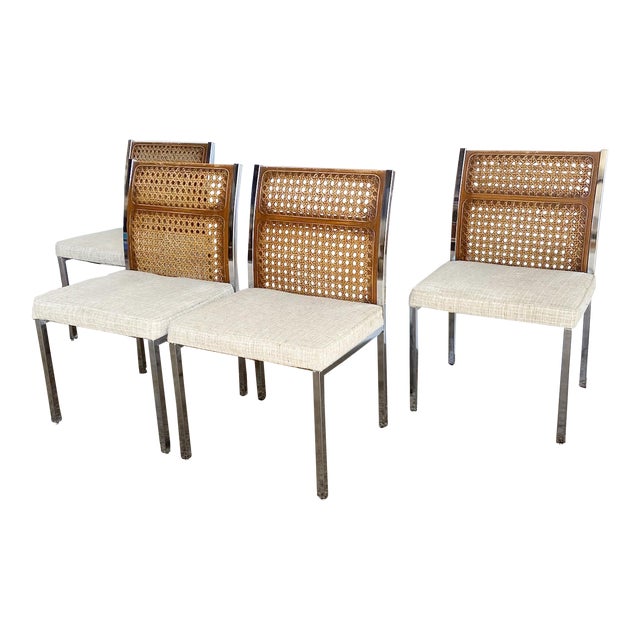 Mid Century Modern Faux Cane and Chrome Dining Chairs - Set of 4 For Sale