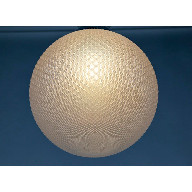 1920s 1920s Large Art Deco Chrome & Textured Opal Glass Globe Pendant Light For Sale - Image 5 of 11