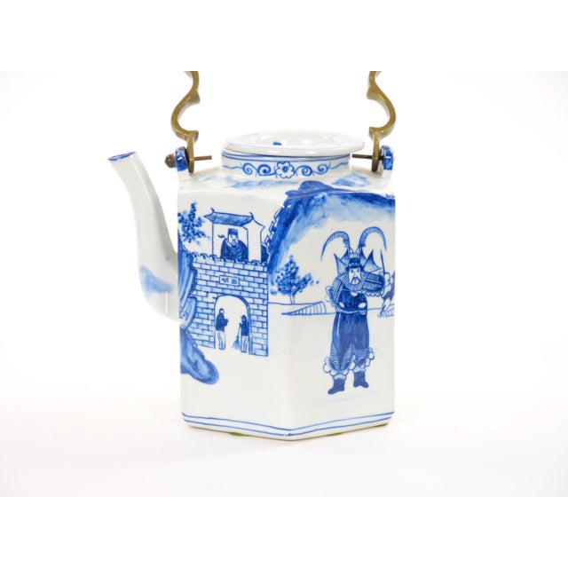 Coffee Antique Oversized Blue and White Chinoiserie Porcelain Tea or Coffee Pot For Sale - Image 8 of 10