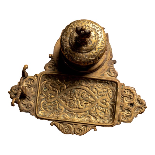 1920s Brass Inkwell and Tray For Sale