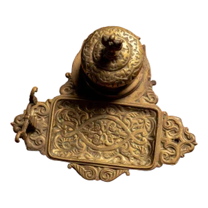 1920s Brass Inkwell and Tray
