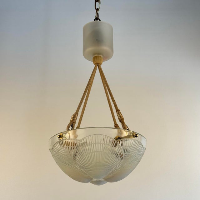 René Lalique 1920s Lalique Opalescent Glass Coquille Hanging Fixture For Sale - Image 4 of 7
