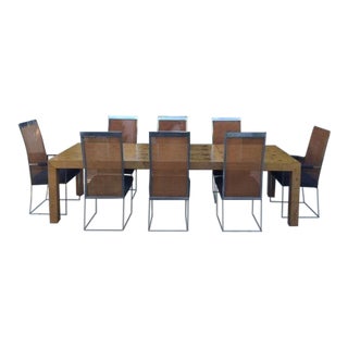 Milo Baughman Parsons Style Dining Table & Chairs - Set of 9 For Sale