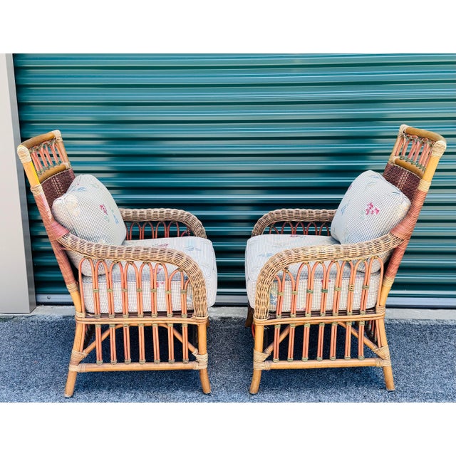 Vintage 1980s Braxton Culler rattan lounge chairs, a pair. Charming pair of vintage 1980s Braxton Culler rattan lounge...