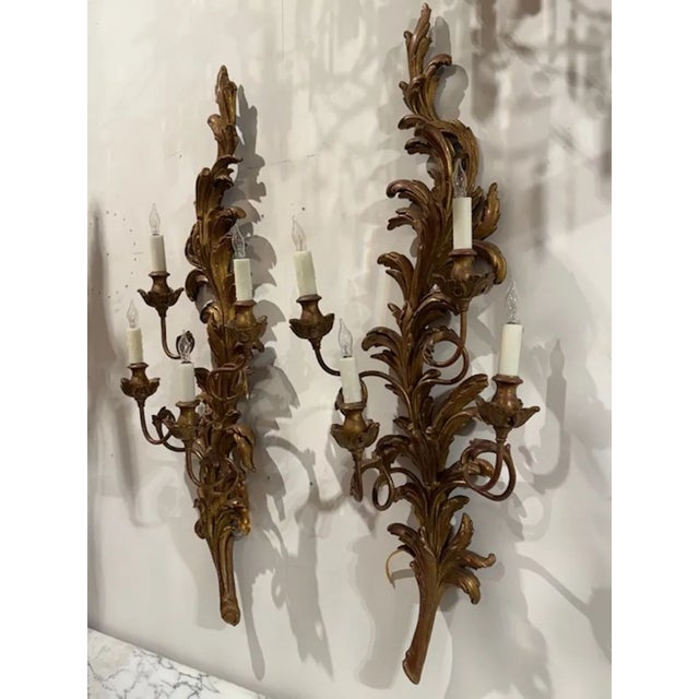 Early 20th Century Antique Italian Giltwood and Iron Sconces For Sale - Image 5 of 5
