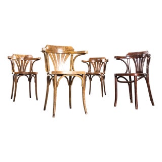 Standard Fan Back Bistro Mixed Dining Armchairs, 1950s, Set of 4 For Sale